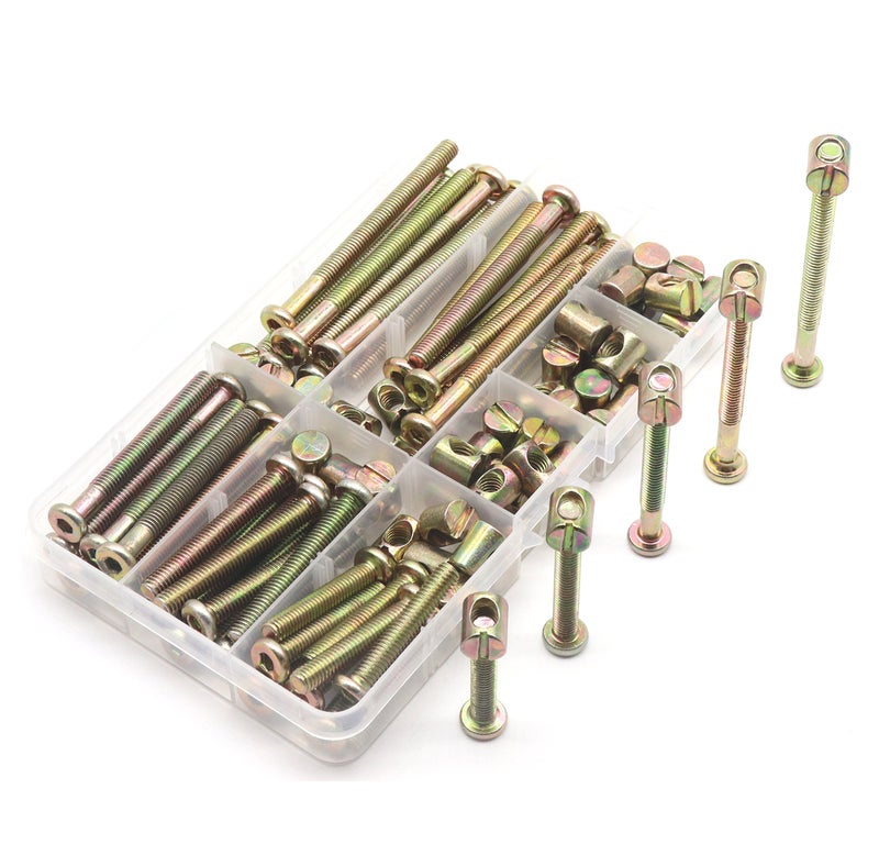 binifiMux Crib/Bunk Bed Screws Replacement Parts, binifiMux 100pcs M6 x 35mm/ 45mm/ 55mm/ 65mm/ 75mm Hex Drive Socket Cap Bolts Barrel Nuts Assortment Kit for Delta Dream on me Cribs - Image 1